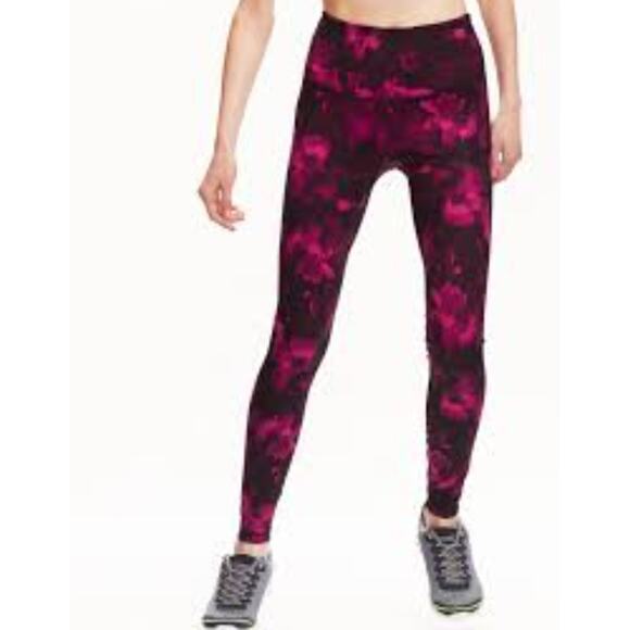 Old Navy Leggings Size Medium M Pink Black High Waisted Athletic Full Leg Work - Picture 1 of 7